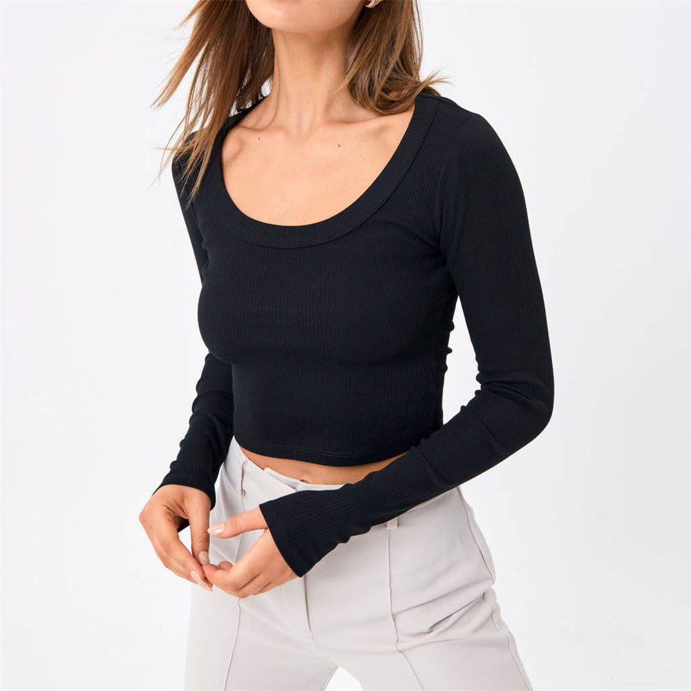 Long Sleeve Rib Knit Second Skin Top - Black - 1