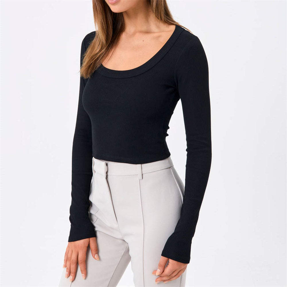 Long Sleeve Rib Knit Second Skin Top - Black - 2