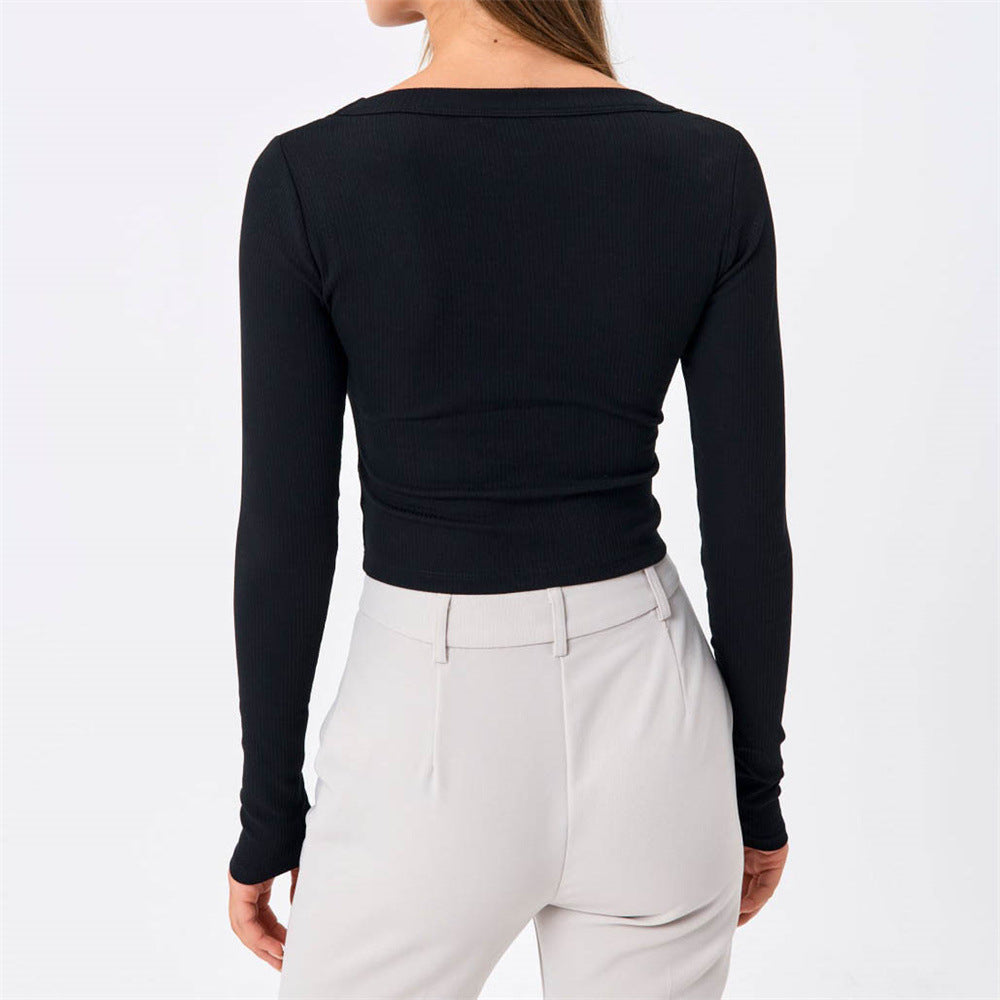 Long Sleeve Rib Knit Second Skin Top - Black - 3