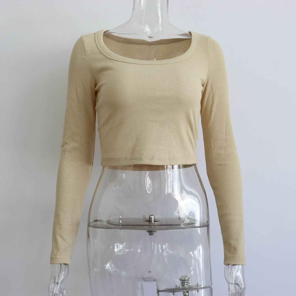 Long Sleeve Rib Knit Second Skin Top - Khaki