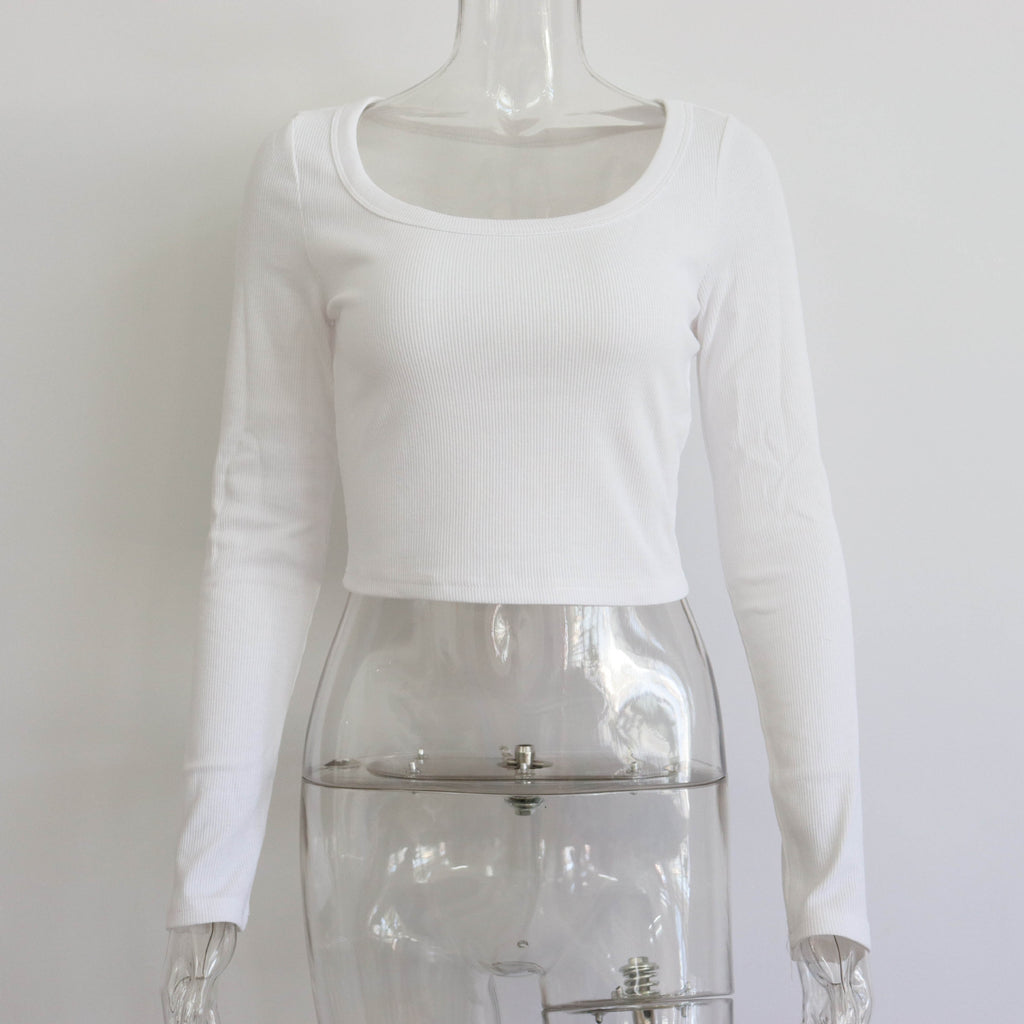 Long Sleeve Rib Knit Second Skin Top - White