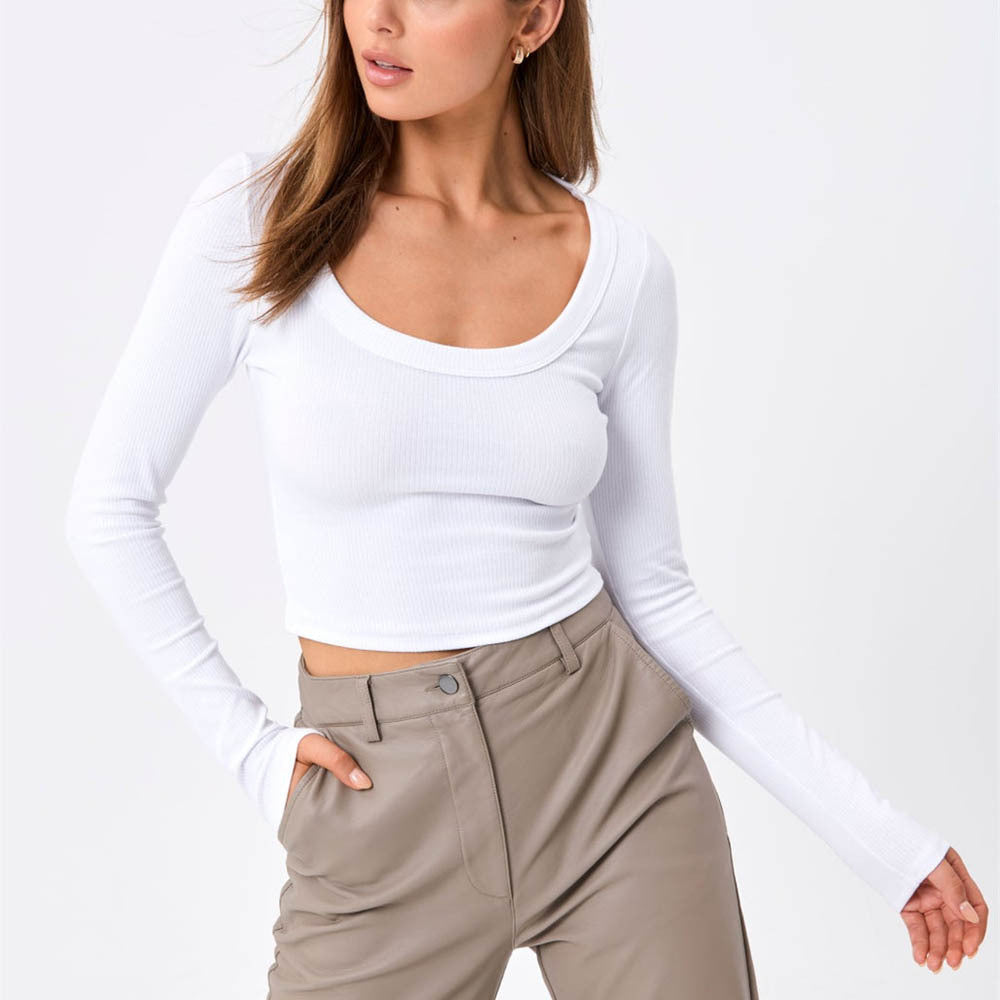 Long Sleeve Rib Knit Second Skin Top - White - 2