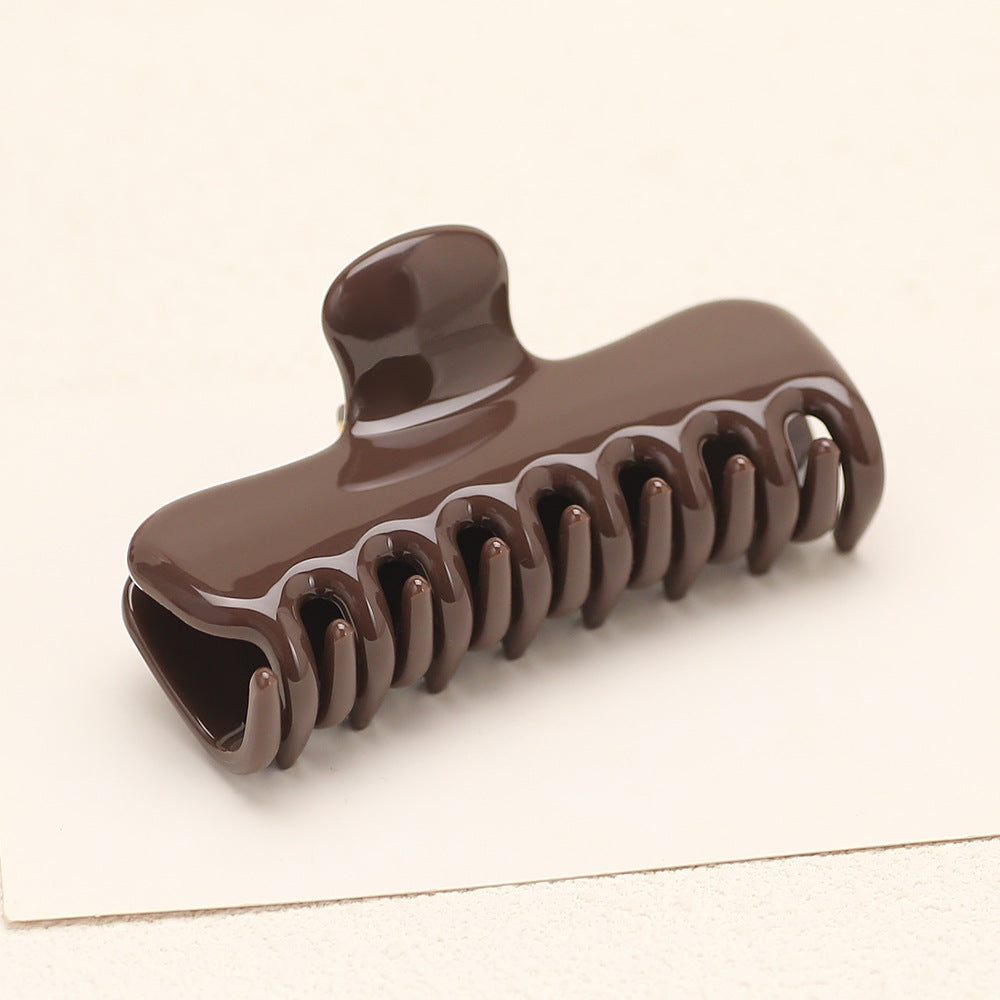 Minimalist Rectangle Claw Hair Clip for Easy Updos - Dark_Brown