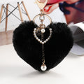 Fluffy Heart Pom Pearl Bag Charm - Black
