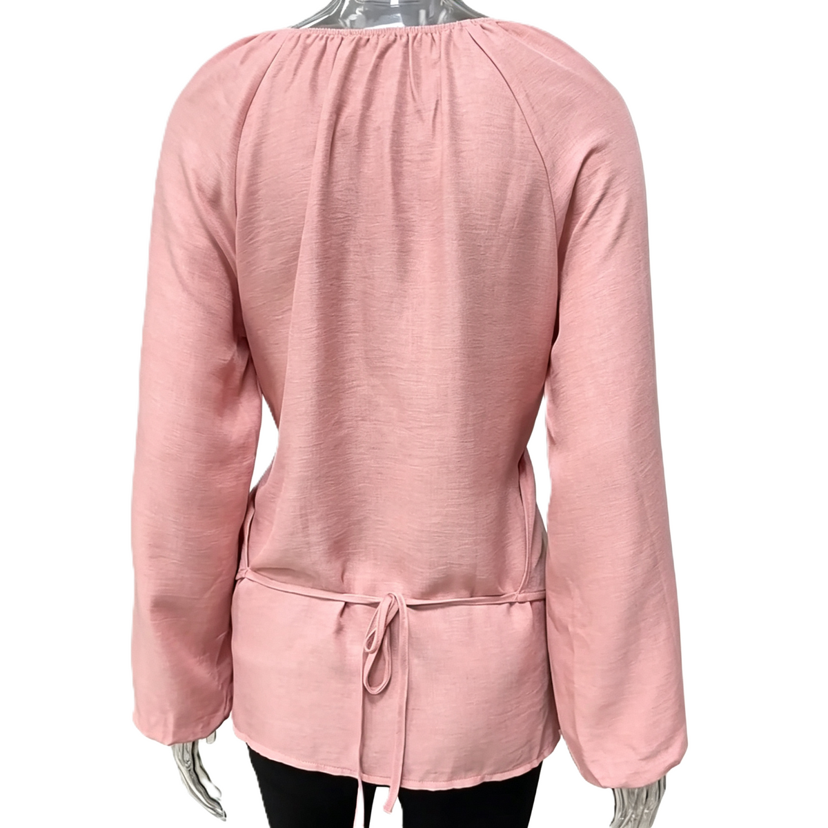 Ruched Wrap Front Balloon Sleeve Blouse - Pink - 1