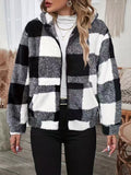 Buffalo Check Sherpa Hooded Zip Jacket - Black