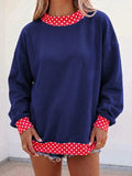 Contrast Dot Trim Mock Neck Sweatshirt - Navy