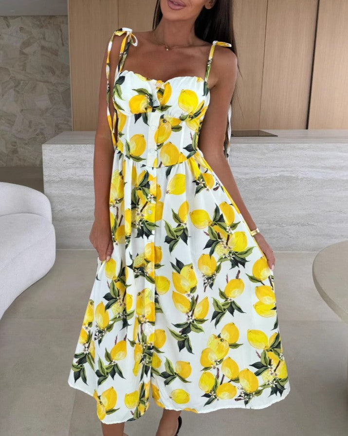 Floral Tie Strap Sweetheart Midi Dress - White
