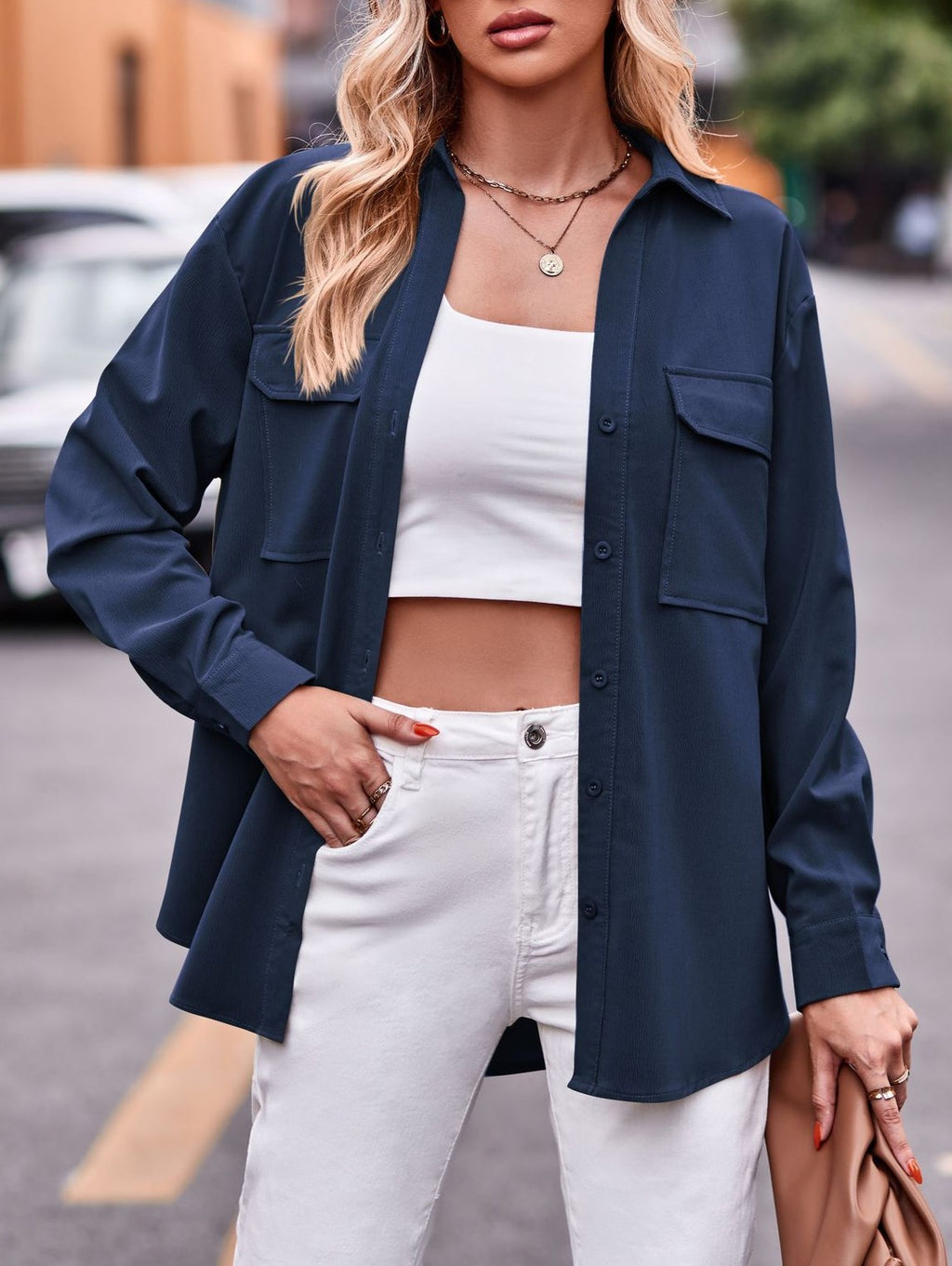 Relaxed Flap Pocket Long Sleeve Shirt - Blue