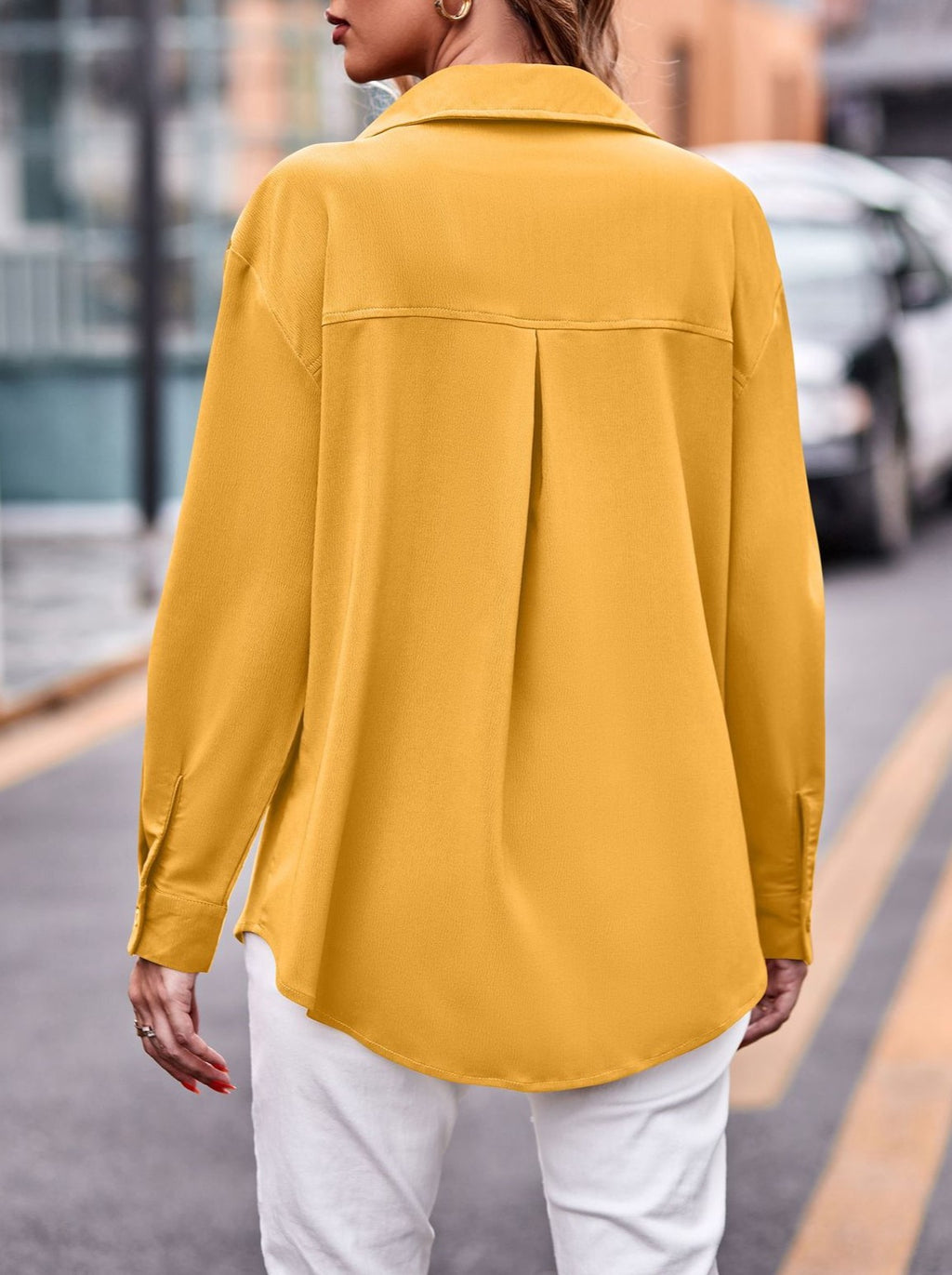 Relaxed Flap Pocket Long Sleeve Shirt - Yellow - 1