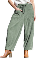 Corduroy Drawstring Balloon Leg Pants - Green