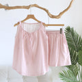 Striped Tie Neck Tank And Shorts Lounge Set - Pink