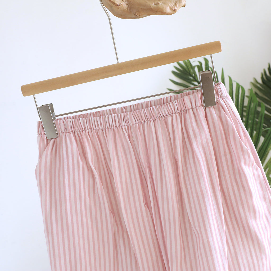 Striped Tie Neck Tank And Shorts Lounge Set - Pink - 11