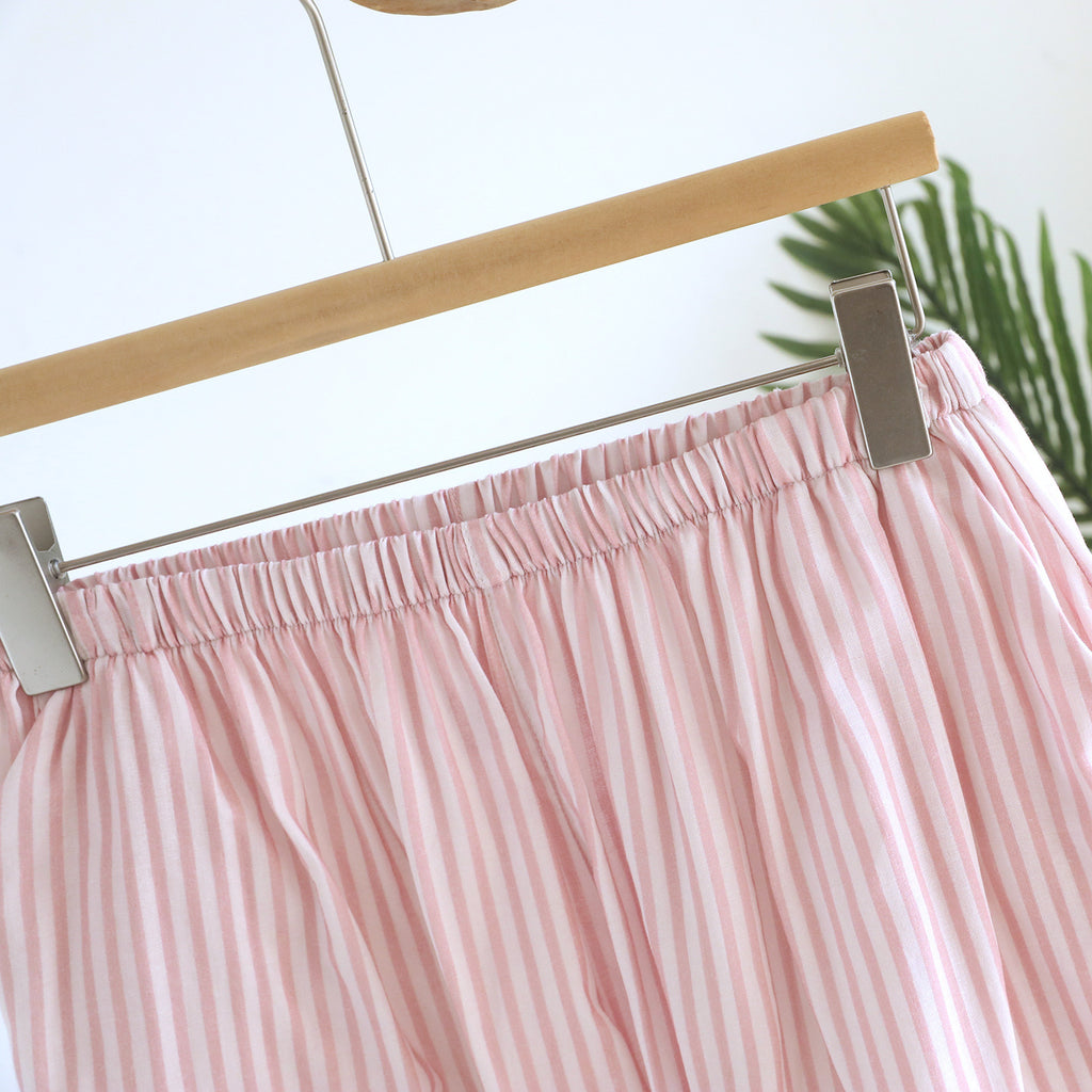 Striped Tie Neck Tank And Shorts Lounge Set - Pink - 12