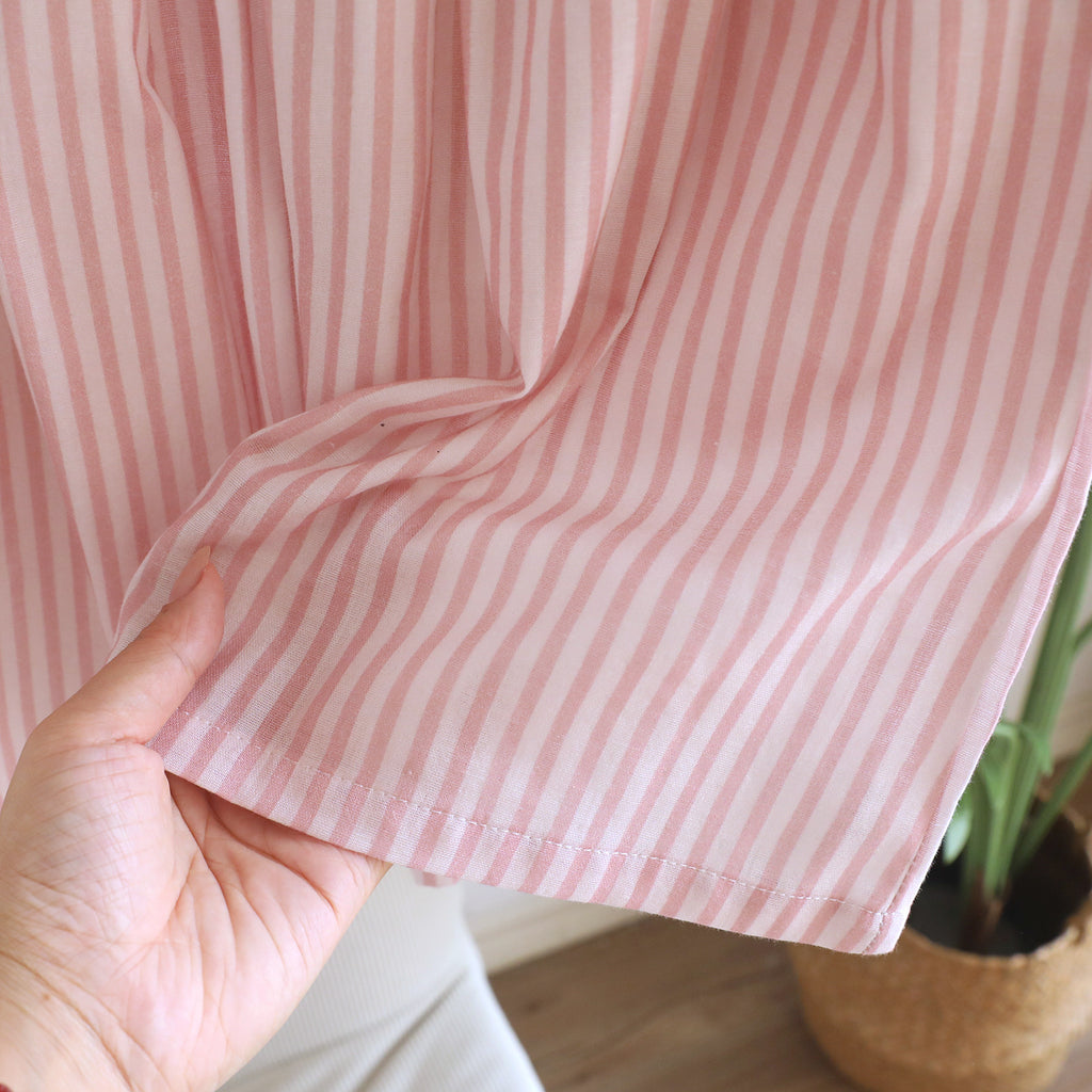 Striped Tie Neck Tank And Shorts Lounge Set - Pink - 14