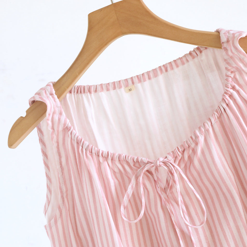 Striped Tie Neck Tank And Shorts Lounge Set - Pink - 4