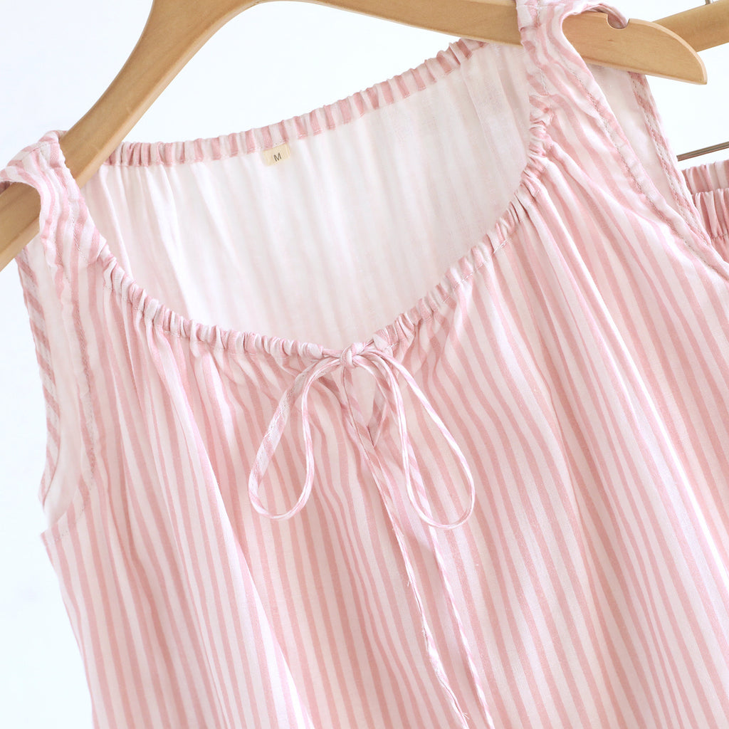 Striped Tie Neck Tank And Shorts Lounge Set - Pink - 5