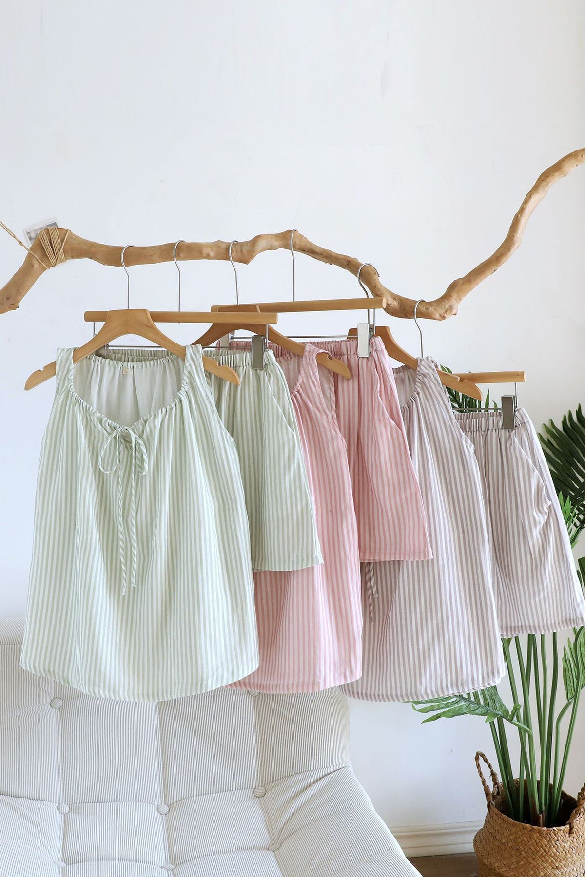 Striped Tie Neck Tank And Shorts Lounge Set