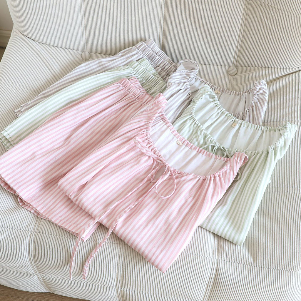 Striped Tie Neck Tank And Shorts Lounge Set - view 2
