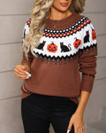 Halloween Pumpkin Fair Isle Knit Sweater - Camel