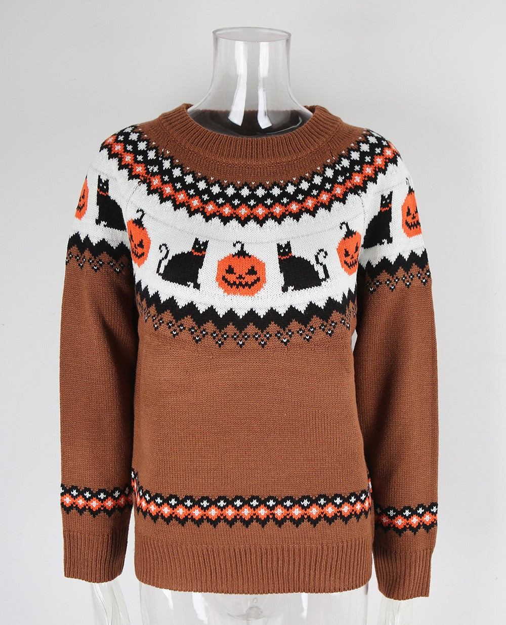 Halloween Pumpkin Fair Isle Knit Sweater - Camel - 1