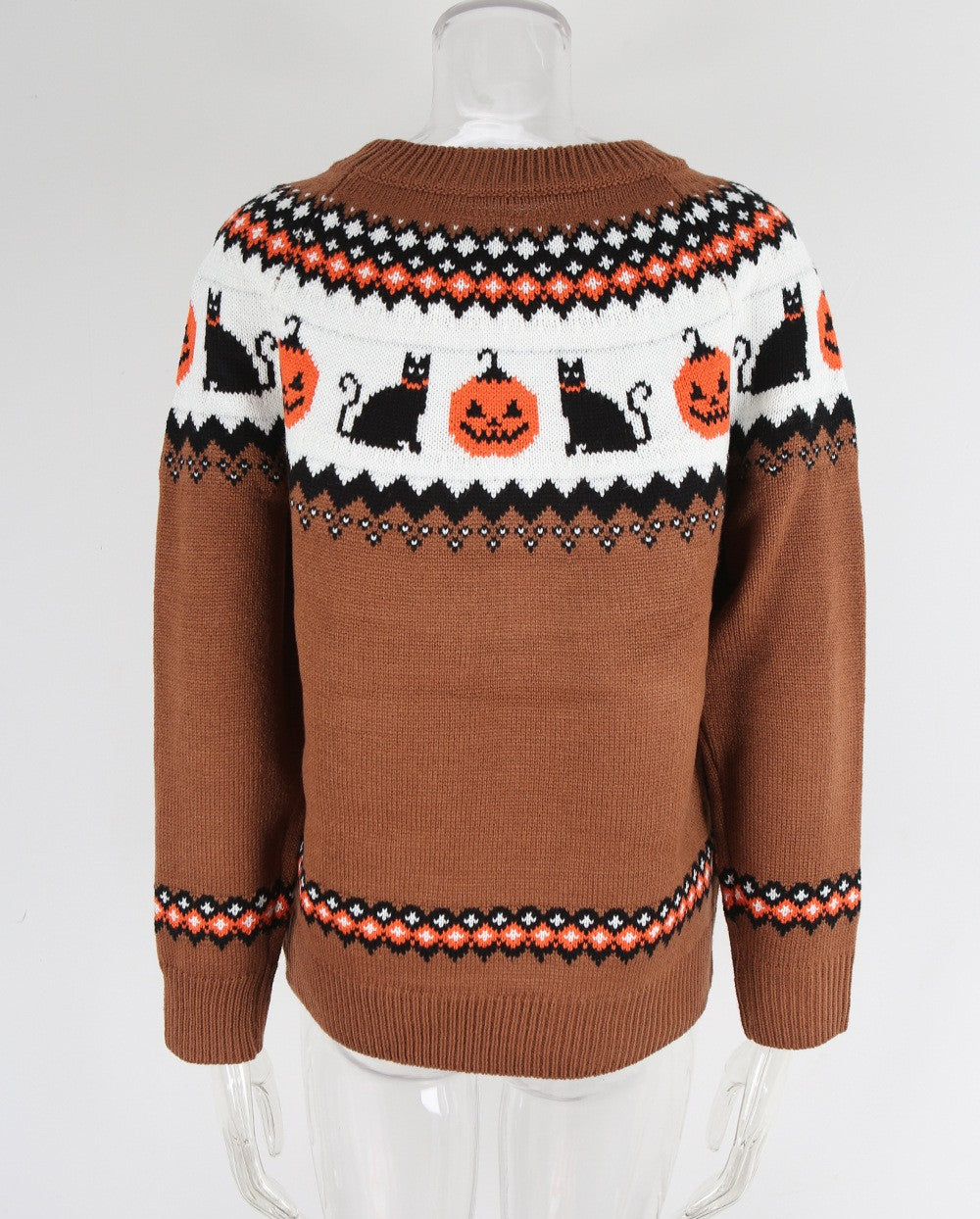 Halloween Pumpkin Fair Isle Knit Sweater - Camel - 2