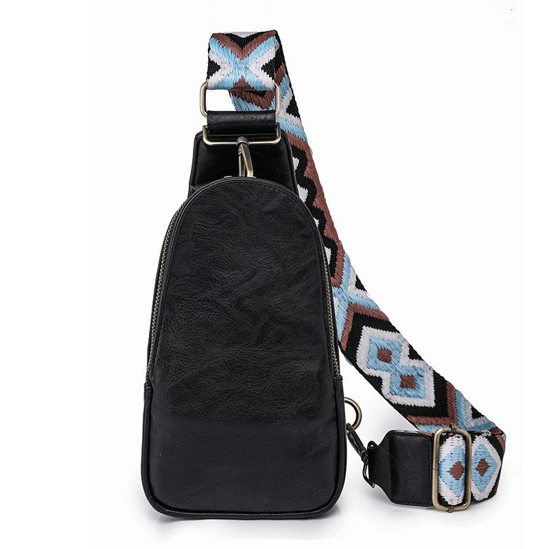 Vintage Washed Sling Bag With Geometric Strap - Black
