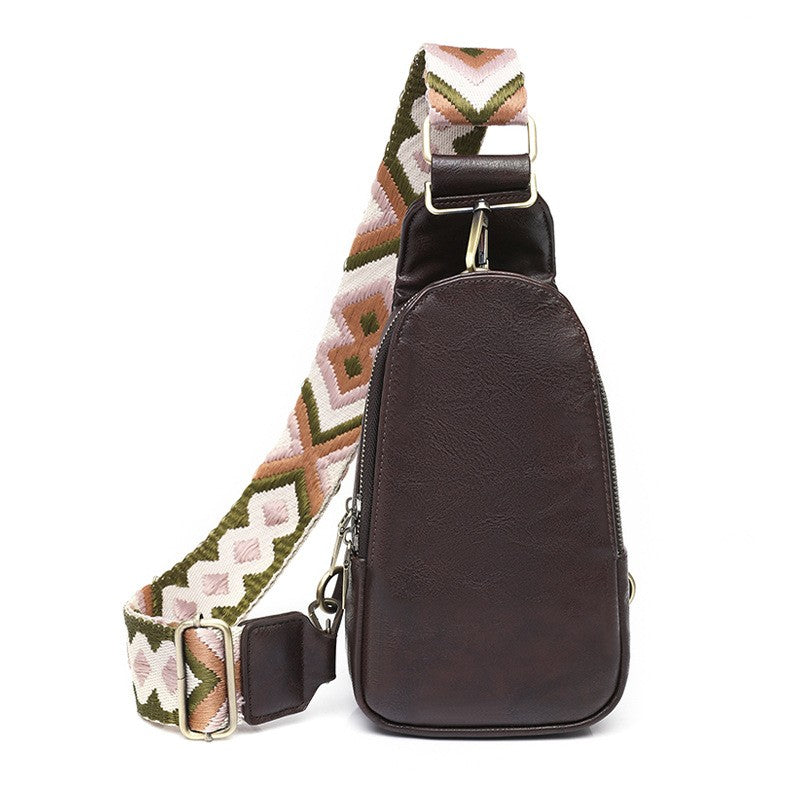 Vintage Washed Sling Bag With Geometric Strap - Chocolate