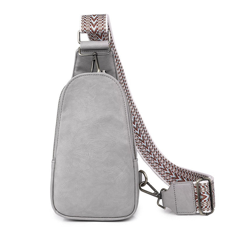 Vintage Washed Sling Bag With Geometric Strap - Light Gray