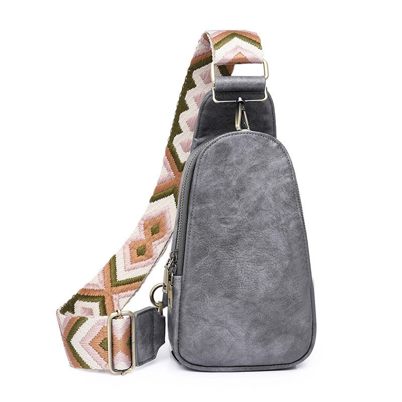 Vintage Washed Sling Bag With Geometric Strap - Slate Gray