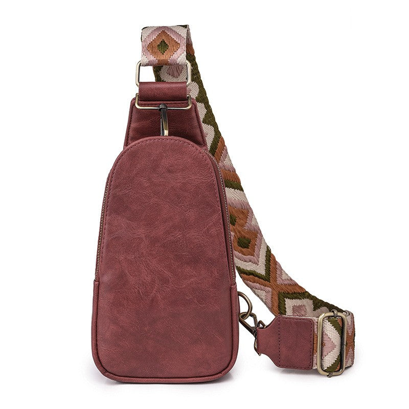 Vintage Washed Sling Bag With Geometric Strap