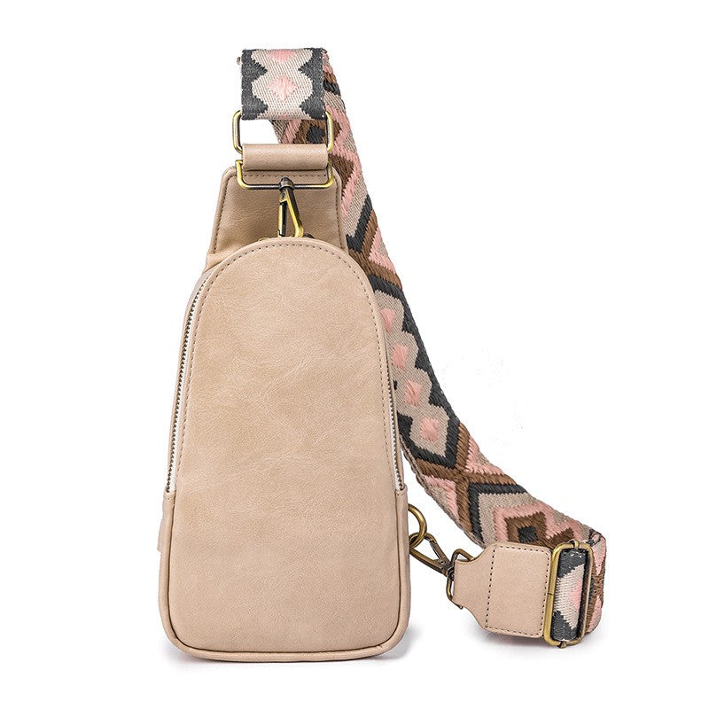 Vintage Washed Sling Bag With Geometric Strap