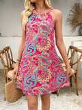 Halter Neck Paisley Swing Mini Dress - Red