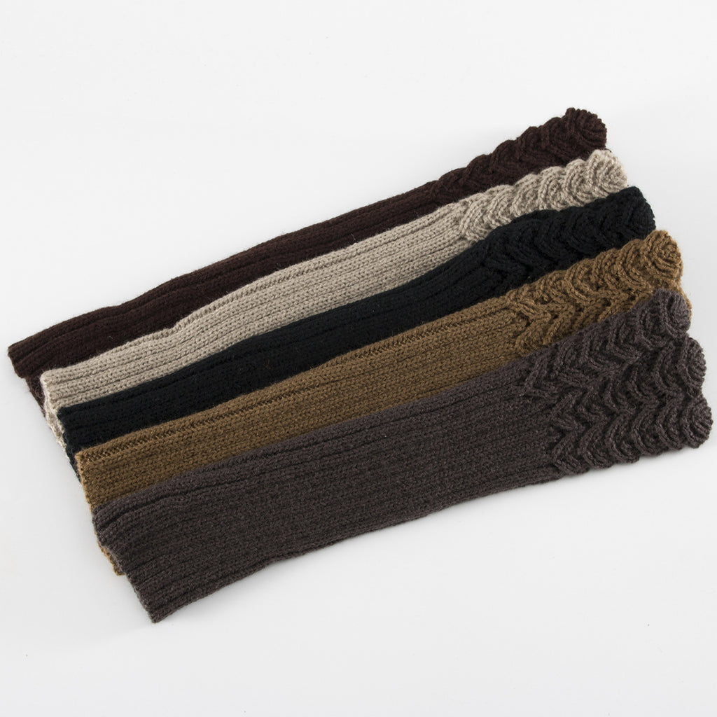 Textured Knit Long Fingerless Arm Warmers - Khaki - 2