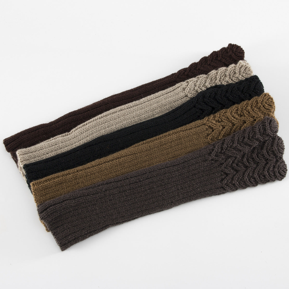 Textured Knit Long Fingerless Arm Warmers - Khaki - 2