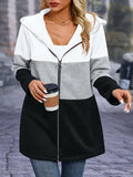 Color Block Longline Zip Up Hoodie - White