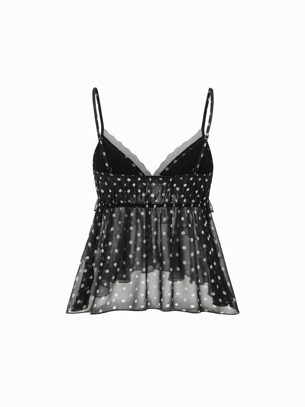 Lace Trim Tiered Ruffle Sheer Cami Top - Black - 4