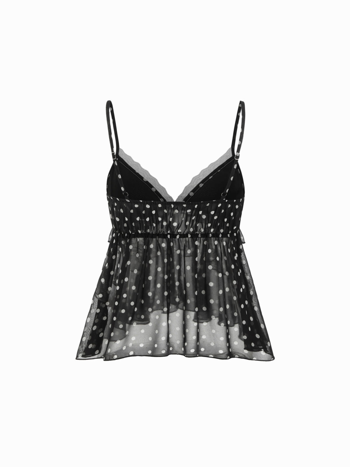Lace Trim Tiered Ruffle Sheer Cami Top - Black - 4