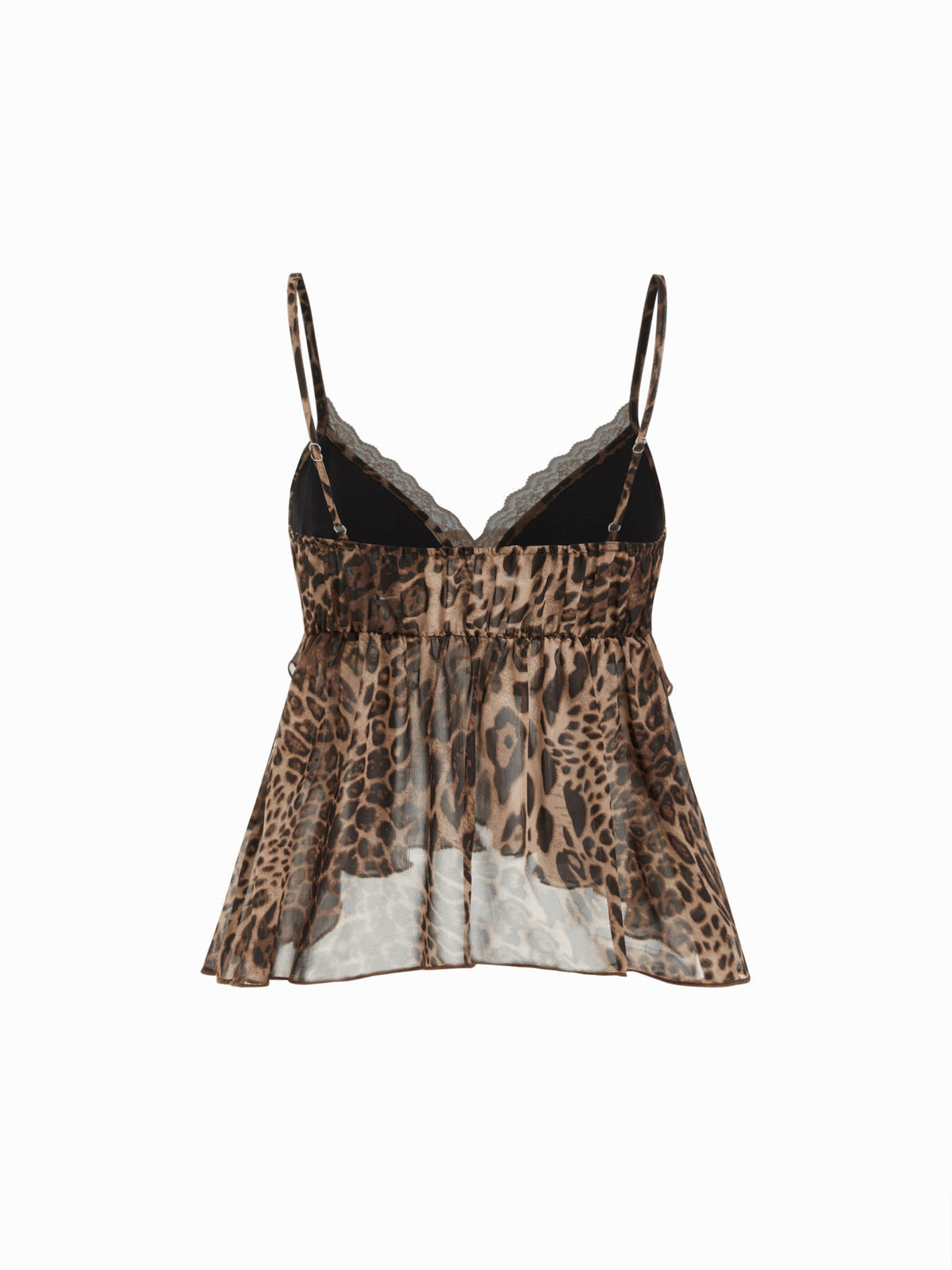 Lace Trim Tiered Ruffle Sheer Cami Top - Leopard - 4