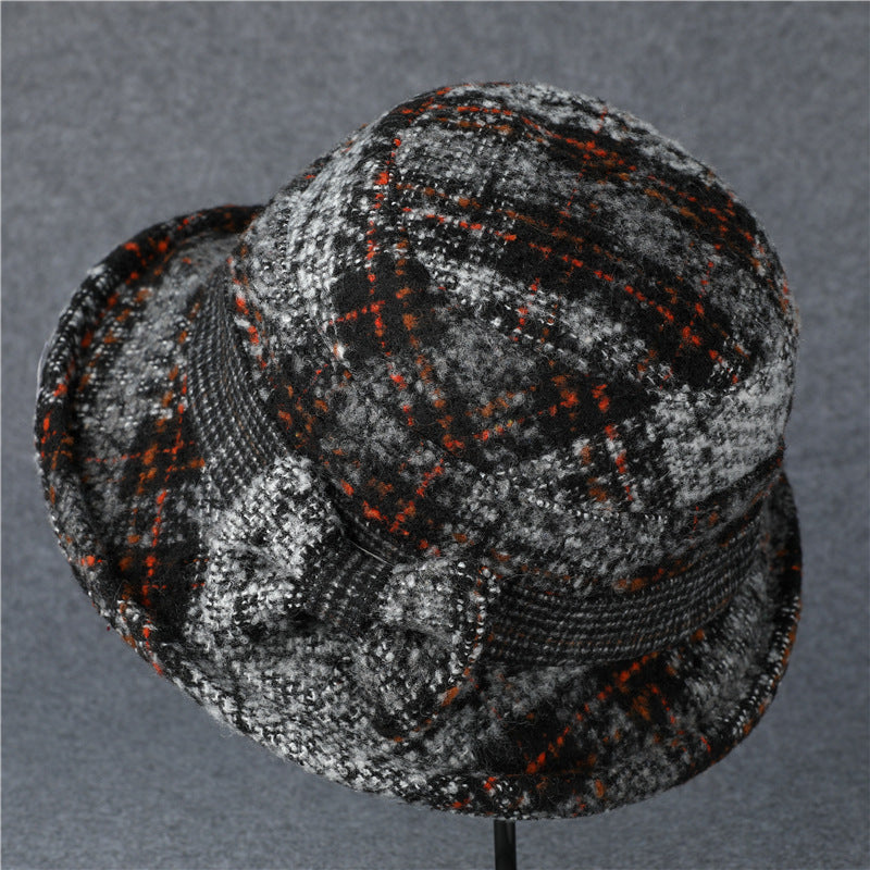 Plaid Bow Wool Bucket Hat - Black