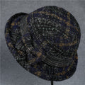 Plaid Bow Wool Bucket Hat - Blue