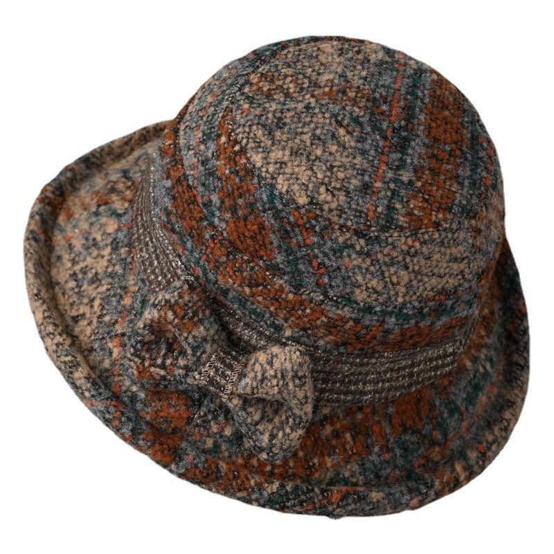 Plaid Bow Wool Bucket Hat