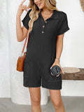 Camp Collar Short Sleeve Pocket Jumpsuit - Darkgrey