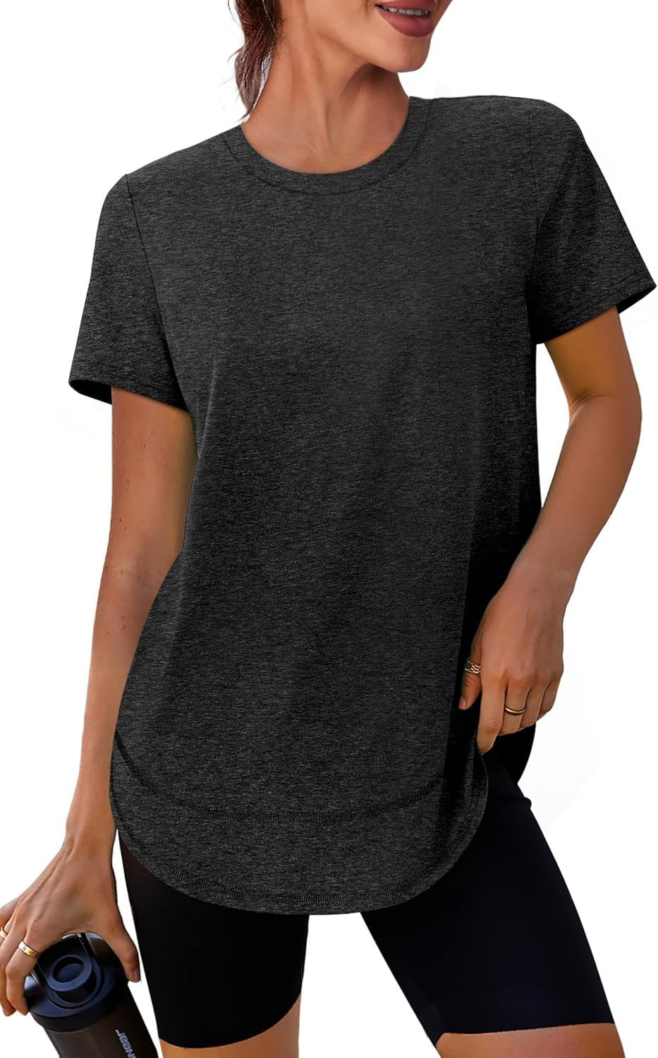 Longline Athletic Tee With Scoop Hem - Black