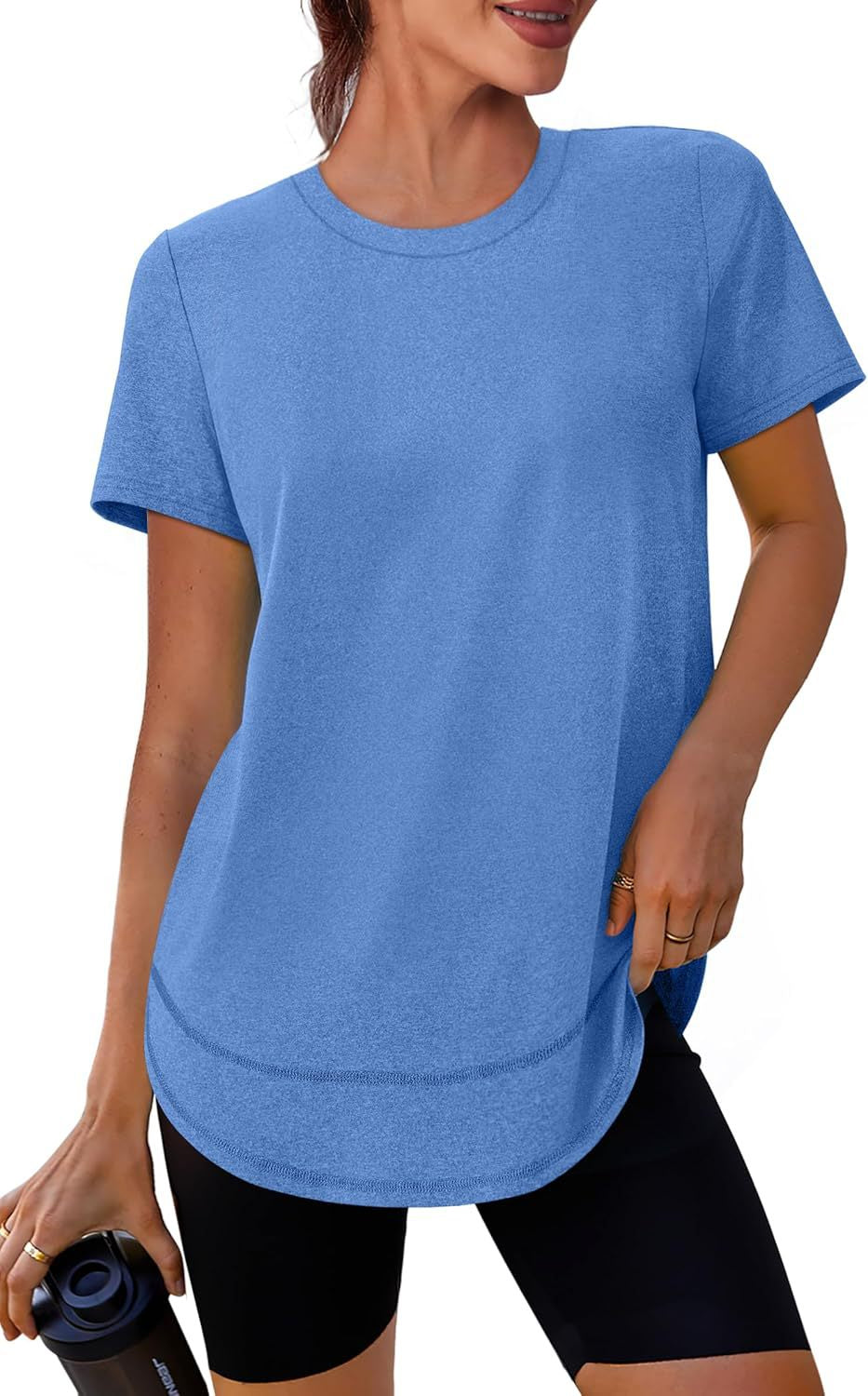 Longline Athletic Tee With Scoop Hem - Blue