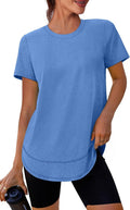Longline Athletic Tee With Scoop Hem - Blue