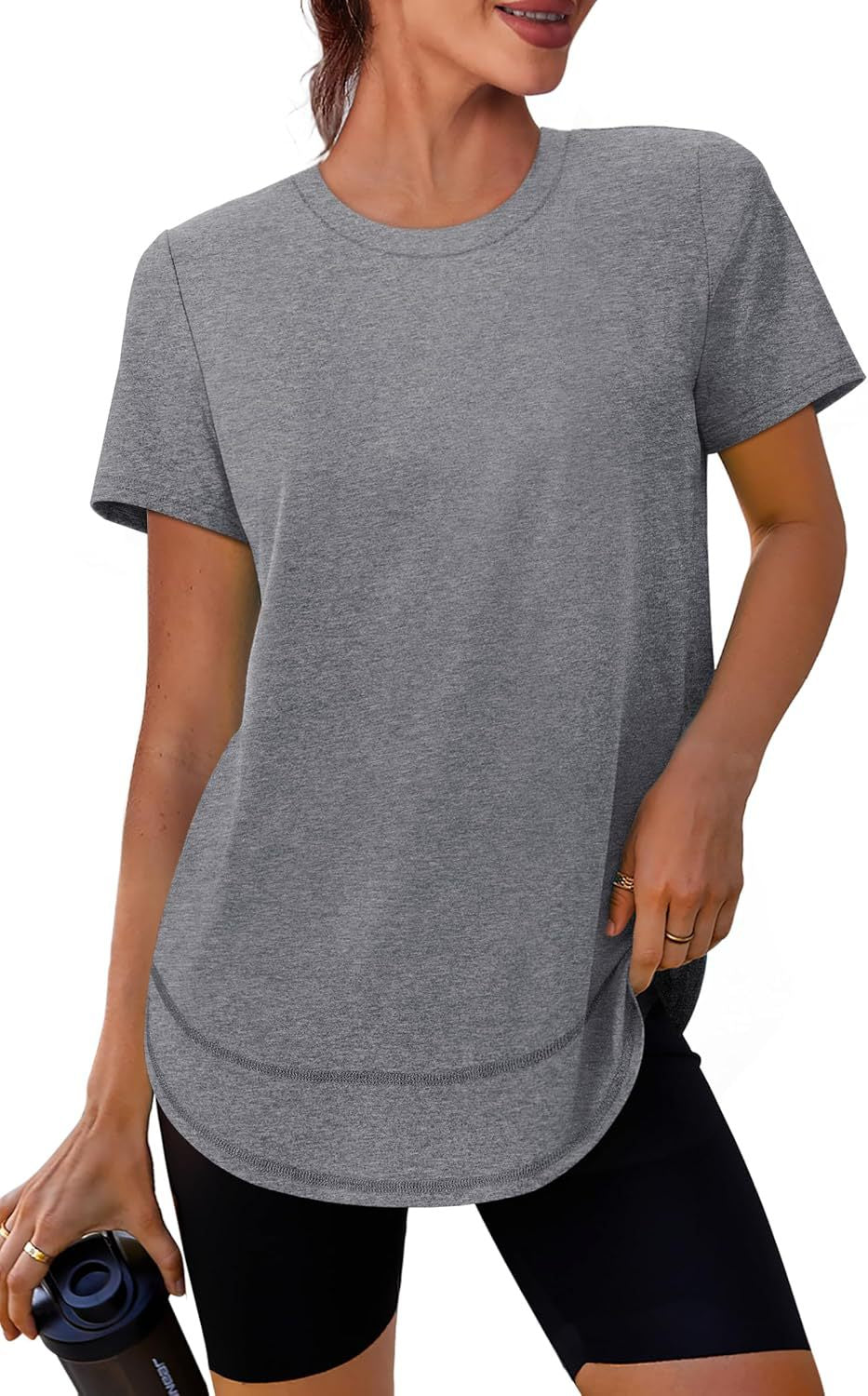Longline Athletic Tee With Scoop Hem - Grey