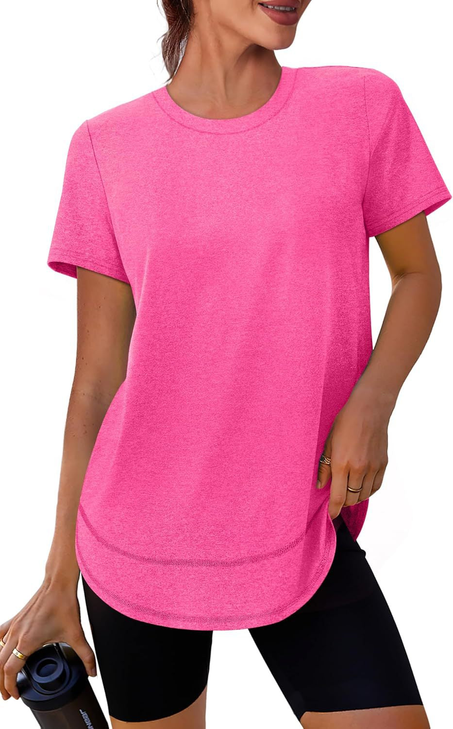 Longline Athletic Tee With Scoop Hem - Rose