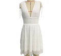 Tie Shoulder Deep V Mini Dress - White