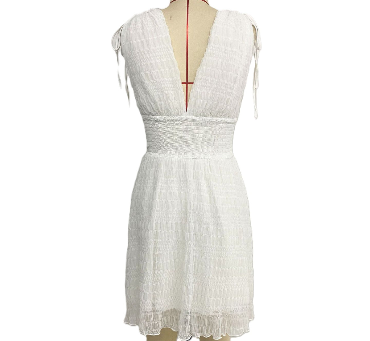 Tie Shoulder Deep V Mini Dress - White - 1